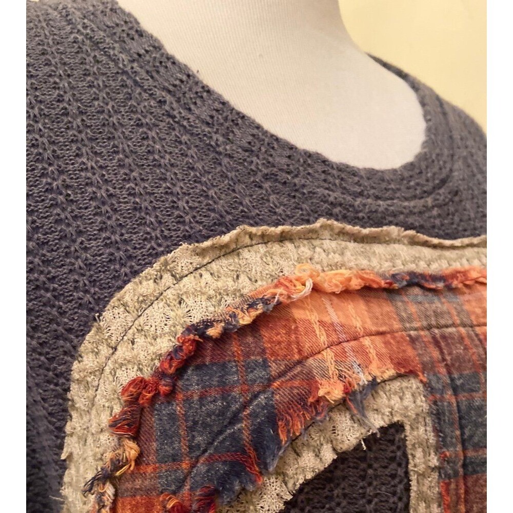 Oli & Hali top Peace sign oversized Sweater OLI HALI pockets plaid NWOT blue new - Picture 9 of 12